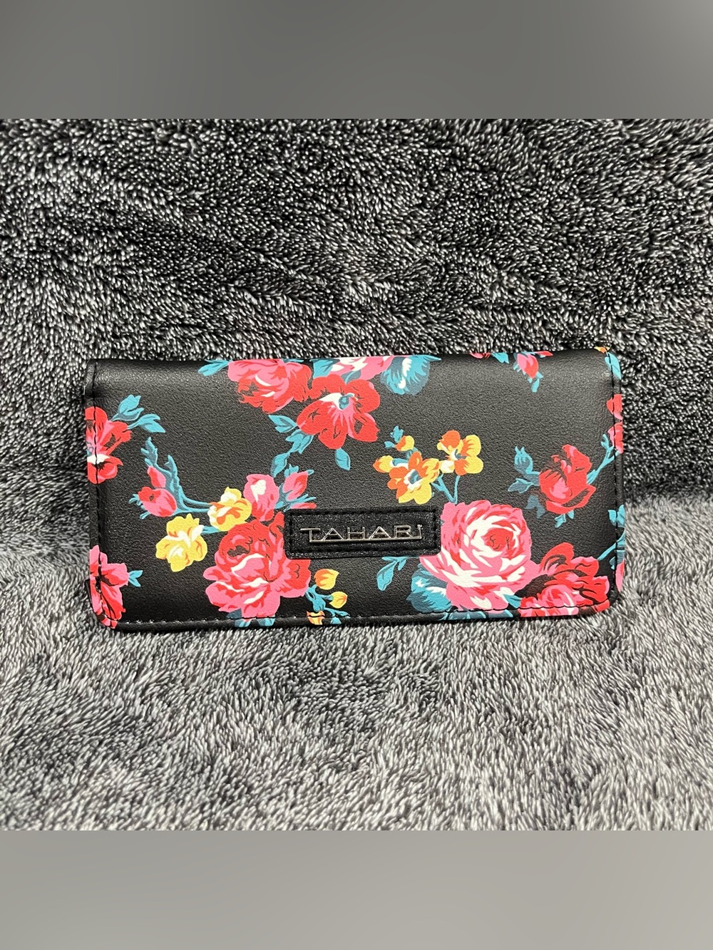 Tahari Paris "Vivid Blooms" Floral Print Vegan Leather Snap Bifold Wallet